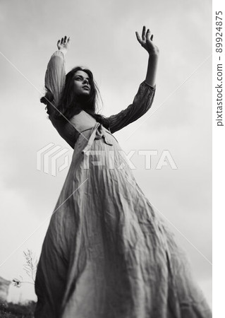 attractive woman long hairstyle in outdoor wedding dress black and white photo attractive woman long hairstyle in outdoor wedding dress black and white photo 89924875
