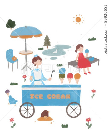 Illustration of a woman selling ice cream 89926653