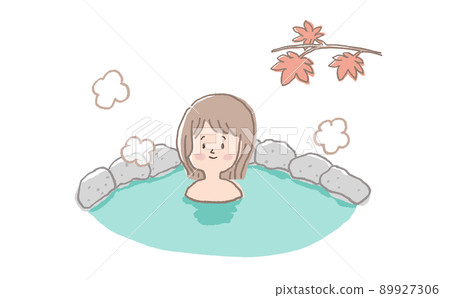 Open-air bath Relaxing Autumn woman traveling alone 89927306