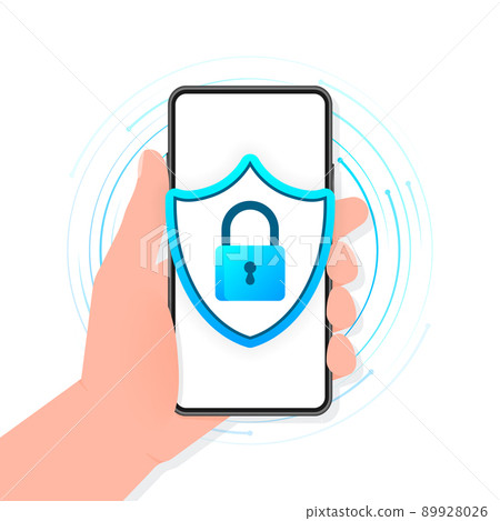 Cyber security concept. Padlock, lock. Privacy concept. Flat button. Digital background 89928026