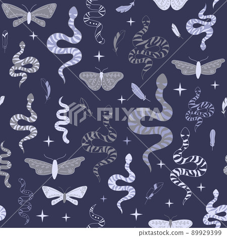 Boho magic pattern with snake and feather Boho magic pattern with snake and feather 89929399