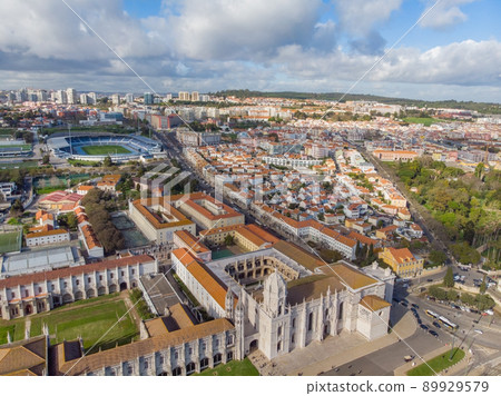 Aerial drone view of historic monastery Mosteiro dos Jeronimos Lisbon Portugal Aerial drone view of historic monastery Mosteiro dos Jeronimos Lisbon Portugal 89929579