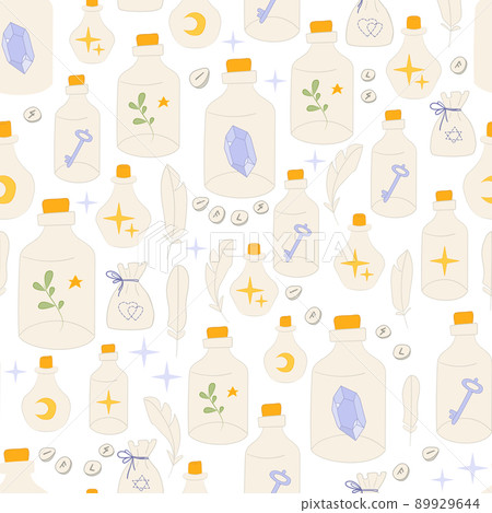 Boho bottle seamless pattern with tubes and crystals 89929644