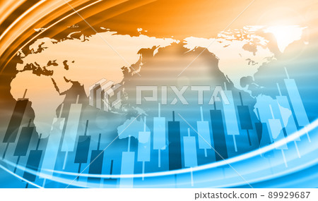 股票交易和外匯交易的形象，以亞洲為中心的世界地圖 89929687