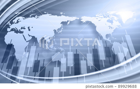 股票交易和外匯交易的形象，以亞洲為中心的世界地圖 89929688