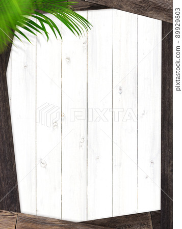 Palm and wood grain frame 89929803
