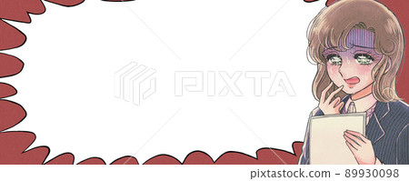 一位看著文件大喊大叫的女員工讓女孩卡通風格的插圖廣告橫幅感到驚訝 89930098