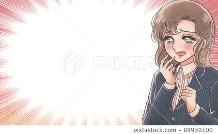 80年代少女卡通風格廣告・讓你心動的美少女上班族插畫橫幅 89930100