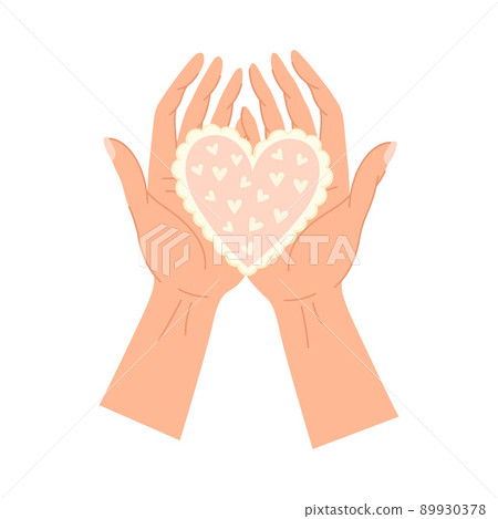 Hand Holding Heart Shaped Postcard Lying on Palm Above View Vector Illustration 89930378
