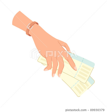 Hand Holding Pair of Airline Tickets for Flight on Aircraft Vector Illustration 89930379