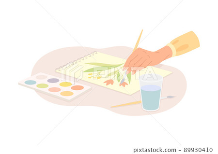 Hands Drawing Flowers with Paints on Paper as Handmade Craft Vector Illustration Hands Drawing Flowers with Paints on Paper as Handmade Craft Vector Illustration 89930410