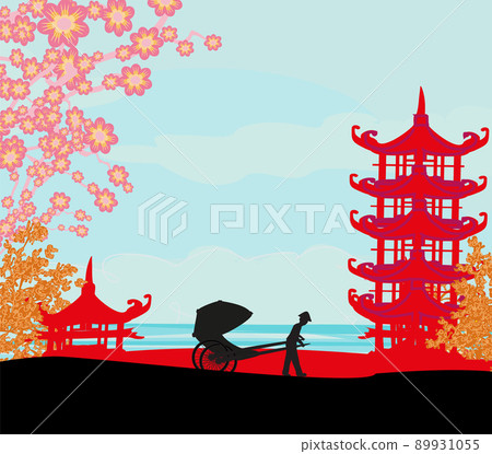 beautiful abstract asian landscape and rickshaw beautiful abstract asian landscape and rickshaw 89931055