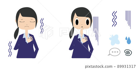 An office worker who feels sick and puts his hand on his chest An office worker who feels sick and puts his hand on his chest 89931317
