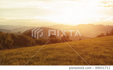 Hilly landscape in the setting sun Hilly landscape in the setting sun 89931711