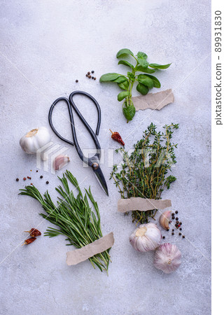 Rosemary, thyme and basil. Fresh garden herbs Rosemary, thyme and basil. Fresh garden herbs 89931830