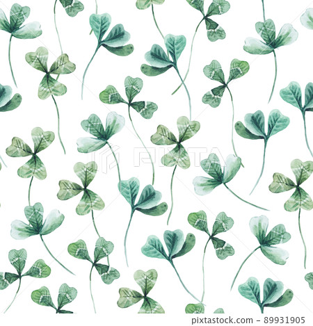 Seamless pattern with clover leaves. Hand drawn watercolor illustration. 89931905