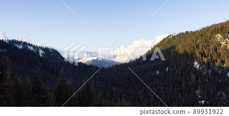 Canadian Mountain Landscape Panoramic View. Sunny Sunset Sky. Canadian Mountain Landscape Panoramic View. Sunny Sunset Sky. 89931922