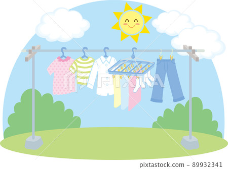 Laundry_Outside drying_Background Blue sky Sun Clouds 89932341