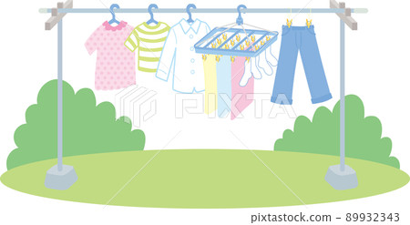 Laundry_outside drying_with garden Laundry_outside drying_with garden 89932343