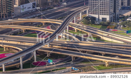Highway intersection and overpass of Dubai downtown aerial timelapse. Highway intersection and overpass of Dubai downtown aerial timelapse. 89932526
