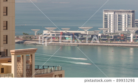 Bluewaters island with modern architecture and ferris wheel aerial timelapse. 89933298