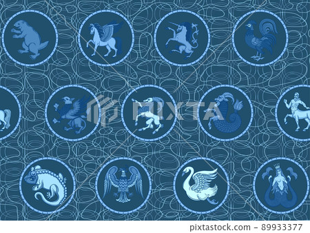 Heraldic mythical animals and creatures. Heraldic mythical animals and creatures. 89933377