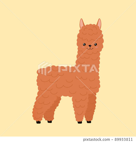 Cute llama isolated on beige background. Funny kawaii alpaca character Cute llama isolated on beige background. Funny kawaii alpaca character 89933811
