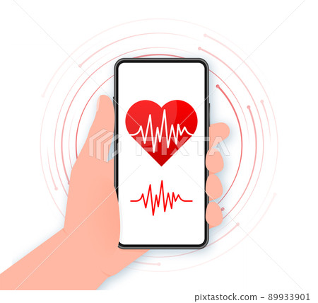 Cardio app for medical design. Banner design. Isometric vector. Web banner. Red heart. 89933901