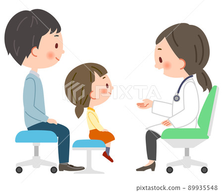 兒科醫生和病人的父母和孩子看的插圖 兒科醫生和病人的父母和孩子看的插圖 89935548