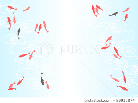 金魚和流水圖案插圖淺藍色漸變背景 89935874