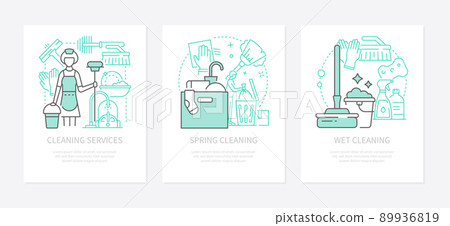 Cleaning service - modern line design style banners set Cleaning service - modern line design style banners set 89936819
