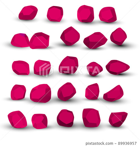 Cartoon stones. Rock stone isometric set. Pink boulders, natural building block shapes, wall stones. 3d flat isolated illustration. Vector collection 89936957