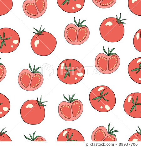 Illustration of ripe red tomatoes. Colorful illustration with food. Seamless vector pattern 89937700