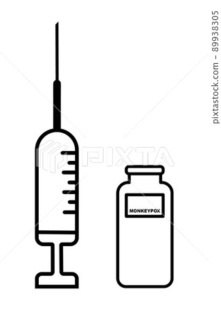 Vaccine. Monkeypox. Monkeypox vaccine. Design of a vaccine with the injection, the syringe and the vial. Vaccine for monkeypox. Illustrative design. Vaccine. Monkeypox. Monkeypox vaccine. Design of a vaccine with the injection, the syringe and the vial. Vaccine for monkeypox. Illustrative design. 89938305