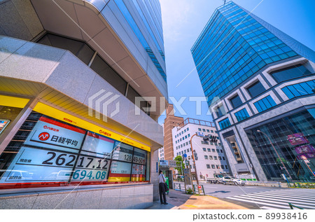 Tokyo cityscape of Japan, overlooking the intersection of Kayabacho station square and Kabutocho and the new landmark "KABUTO ONE" of Kabutocho Tokyo cityscape of Japan, overlooking the intersection of Kayabacho station square and Kabutocho and the new landmark "KABUTO ONE" of Kabutocho 89938416