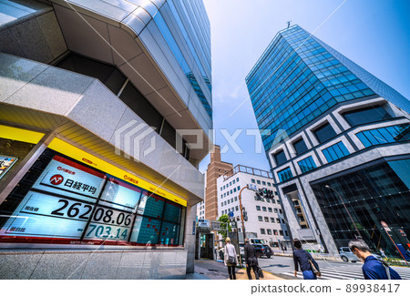 Tokyo cityscape of Japan, overlooking the intersection of Kayabacho station square and Kabutocho and the new landmark "KABUTO ONE" of Kabutocho 89938417