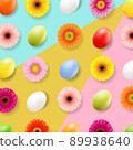 Happy Easter Banner With Flowers And Eggs 89938640