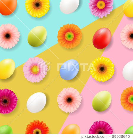 Happy Easter Banner With Flowers And Eggs Happy Easter Banner With Flowers And Eggs 89938640