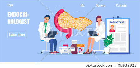 Online conference of endocrinologists. Pancreatitis, pancreas vector illustration 89938922