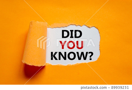 The words 'did you know' appearing behind torn orange paper. Business concept, copy space. The words 'did you know' appearing behind torn orange paper. Business concept, copy space. 89939231