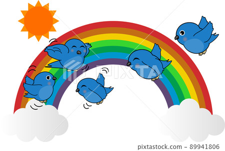 A blue bird and a rainbow - Stock Illustration [89941806] - PIXTA