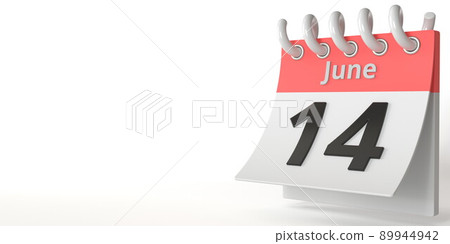 June 14 date on a tear-off calendar, 3d rendering 89944942
