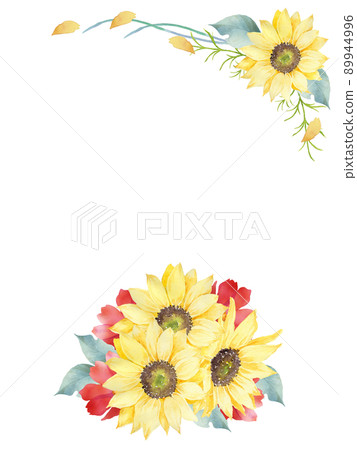 Watercolor sunflower frame - Stock Illustration [89944996] - PIXTA