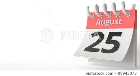 August 25 date on a tear-off calendar, 3d rendering 89945078