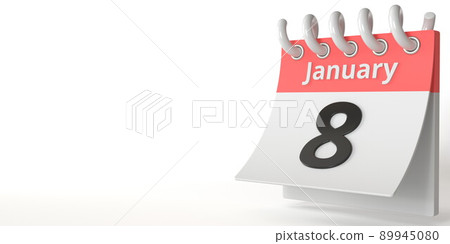 January 8 date on a tear-off calendar, 3d rendering 89945080