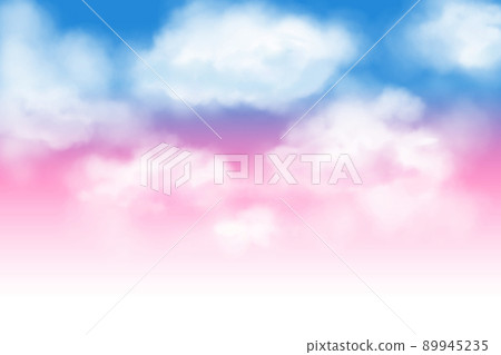 粉色和藍色漸變日落天空和雲彩的手繪背景插圖 89945235