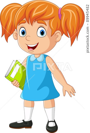 Cartoon school girl holding a book 89945482