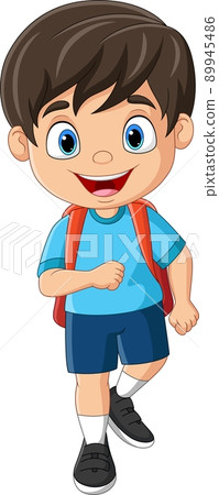 Vector illustration of Cartoon little boy with backpack go to school 89945486