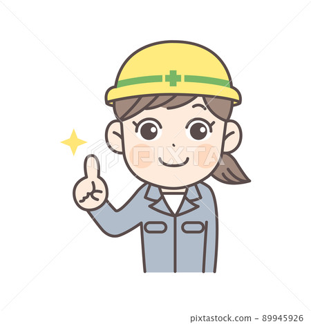 一名戴著安全第一頭盔的女性建築工人指向的插圖 89945926