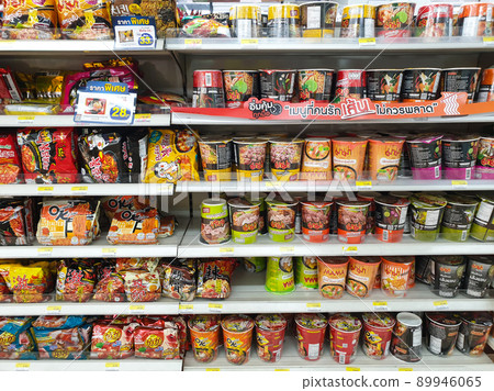 Many types of instant noodles in supermarket Many types of instant noodles in supermarket 89946065
